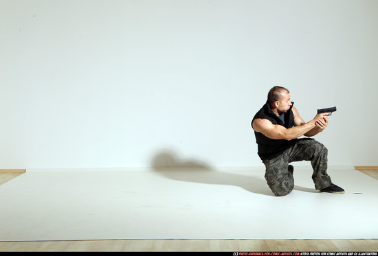 Man Adult Athletic White Fighting with gun Moving poses Army