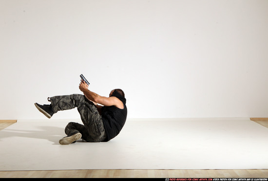 Man Adult Athletic White Fighting with gun Moving poses Army