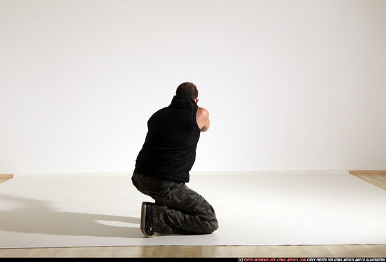 Man Adult Athletic White Fighting with gun Moving poses Army