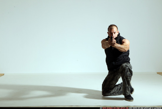 Man Adult Athletic White Fighting with gun Moving poses Army