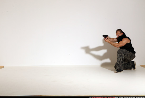 Man Adult Athletic White Fighting with gun Moving poses Army