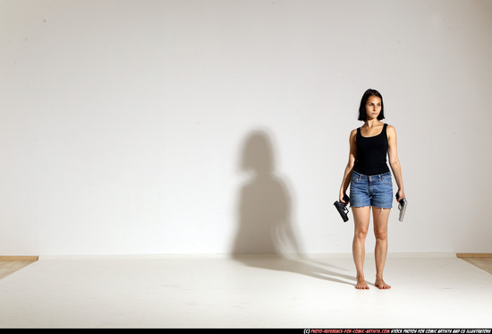 Woman Young Athletic White Fighting with gun Moving poses Casual