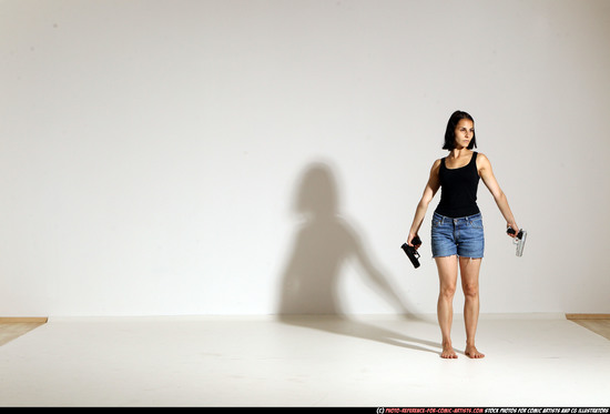 Woman Young Athletic White Fighting with gun Moving poses Casual