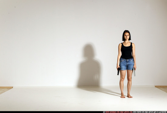 Woman Young Athletic White Fighting with gun Moving poses Casual