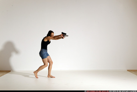 Woman Young Athletic White Fighting with gun Moving poses Casual