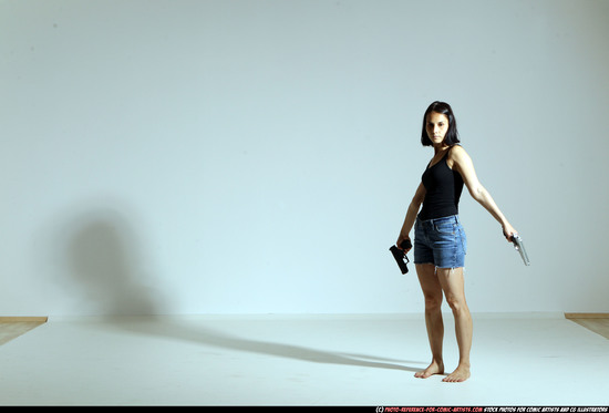 Woman Young Athletic White Fighting with gun Moving poses Casual