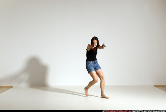 Woman Young Athletic White Fighting with gun Moving poses Casual