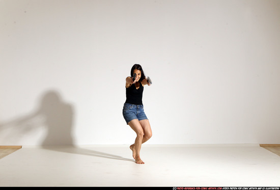 Woman Young Athletic White Fighting with gun Moving poses Casual