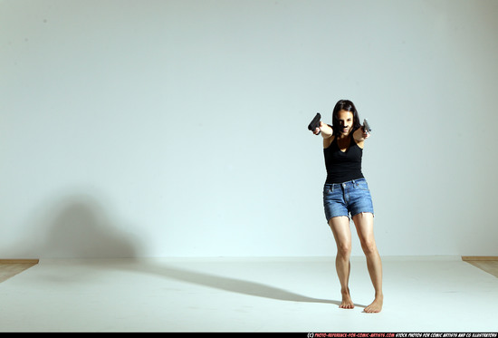 Woman Young Athletic White Fighting with gun Moving poses Casual