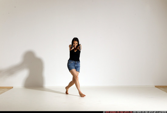 Woman Young Athletic White Fighting with gun Moving poses Casual