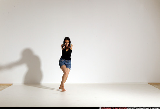 Woman Young Athletic White Fighting with gun Moving poses Casual