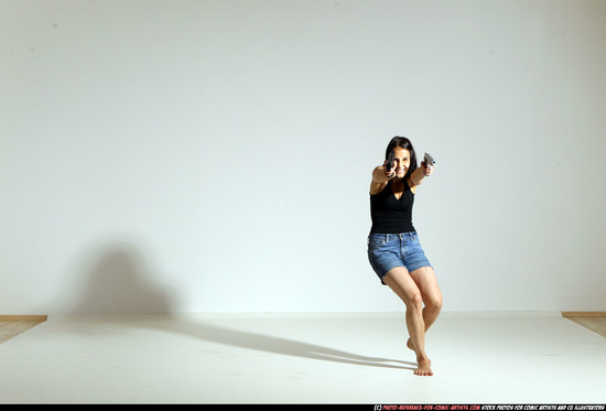 Woman Young Athletic White Fighting with gun Moving poses Casual