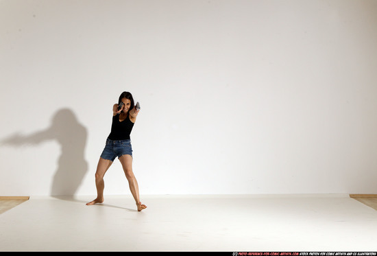 Woman Young Athletic White Fighting with gun Moving poses Casual