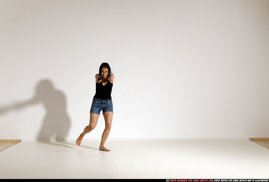 Woman Young Athletic White Fighting with gun Moving poses Casual