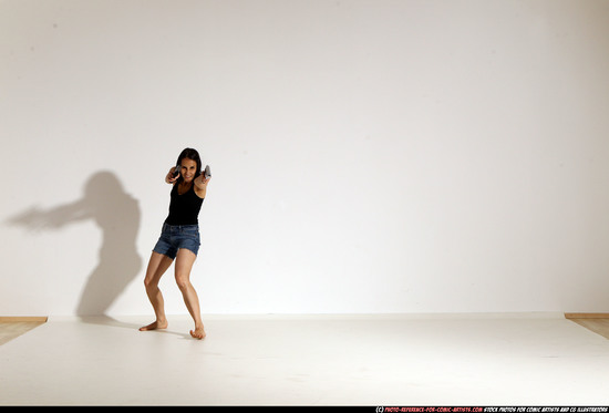 Woman Young Athletic White Fighting with gun Moving poses Casual