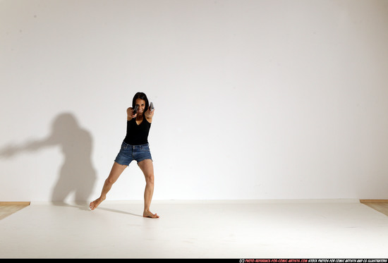 Woman Young Athletic White Fighting with gun Moving poses Casual