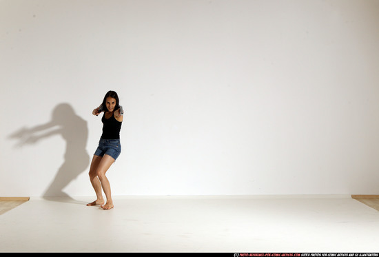 Woman Young Athletic White Fighting with gun Moving poses Casual