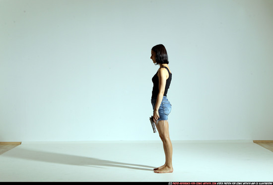 Woman Young Athletic White Fighting with gun Moving poses Casual