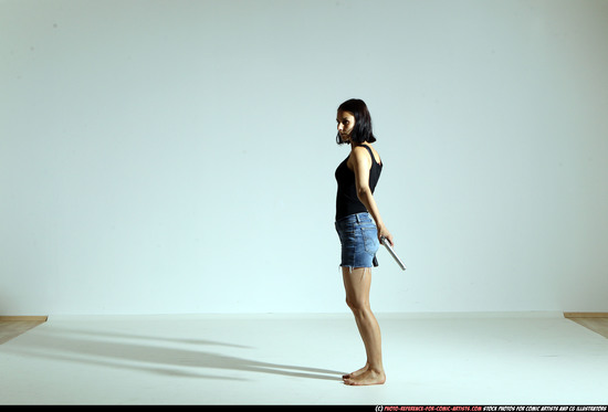 Woman Young Athletic White Fighting with gun Moving poses Casual