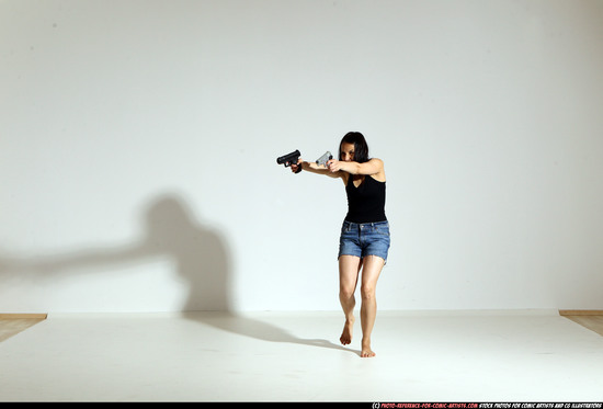 Woman Young Athletic White Fighting with gun Moving poses Casual