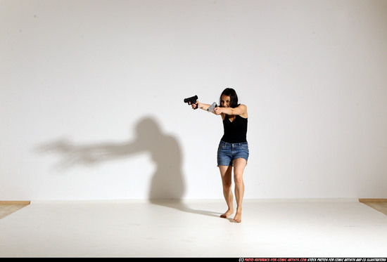 Woman Young Athletic White Fighting with gun Moving poses Casual