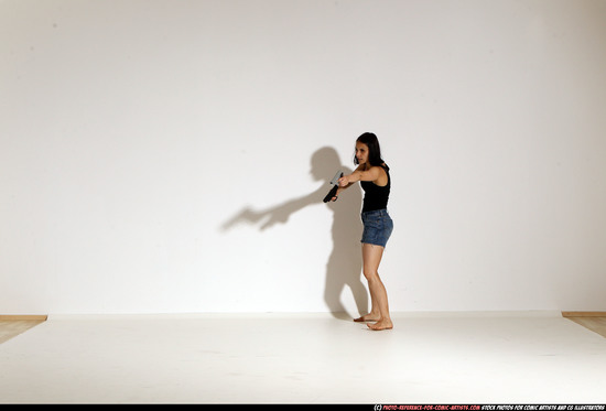 Woman Young Athletic White Fighting with gun Moving poses Casual