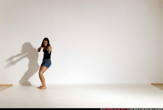 Woman Young Athletic White Fighting with gun Moving poses Casual