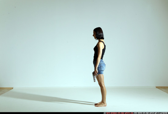 Woman Young Athletic White Fighting with gun Moving poses Casual