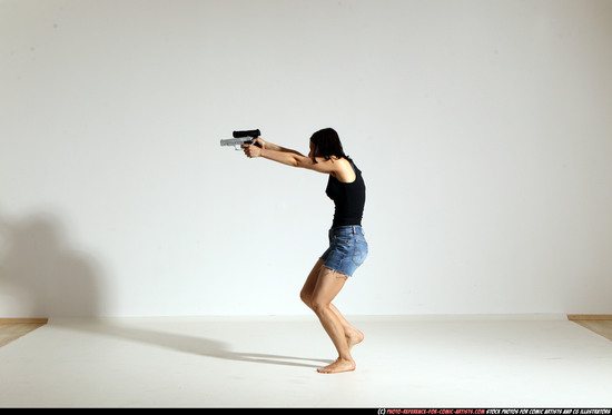 Woman Young Athletic White Fighting with gun Moving poses Casual