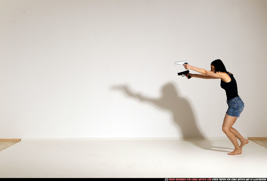 Woman Young Athletic White Fighting with gun Moving poses Casual