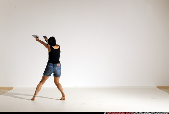 Woman Young Athletic White Fighting with gun Moving poses Casual