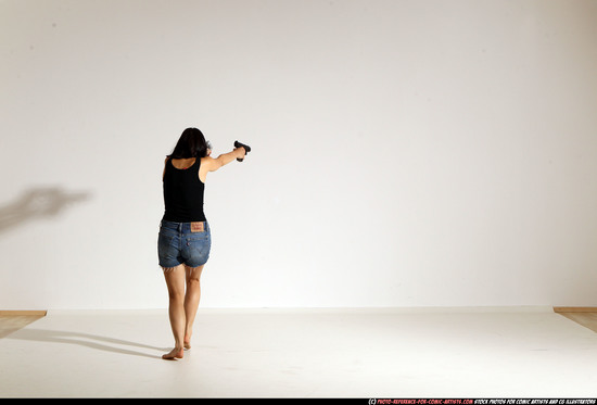 Woman Young Athletic White Fighting with gun Moving poses Casual