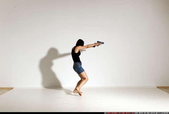 Woman Young Athletic White Fighting with gun Moving poses Casual