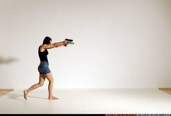 Woman Young Athletic White Fighting with gun Moving poses Casual