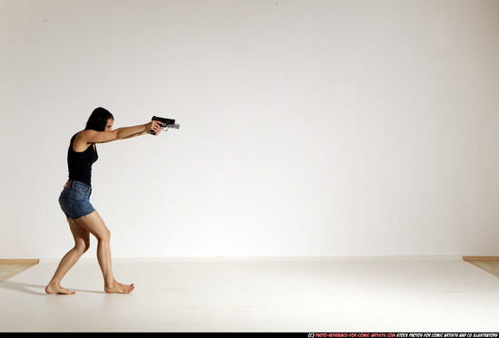 Woman Young Athletic White Fighting with gun Moving poses Casual