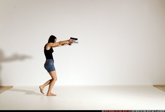 Woman Young Athletic White Fighting with gun Moving poses Casual