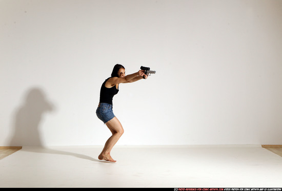 Woman Young Athletic White Fighting with gun Moving poses Casual