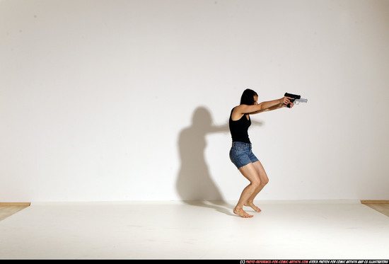 Woman Young Athletic White Fighting with gun Moving poses Casual