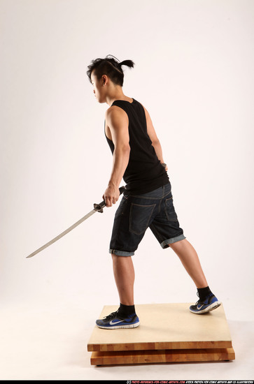 Man Young Athletic Fighting with sword Standing poses Casual Asian