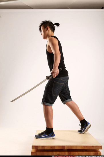 Man Young Athletic Fighting with sword Standing poses Casual Asian