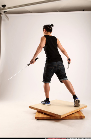 Man Young Athletic Fighting with sword Standing poses Casual Asian