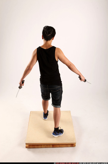 Man Young Athletic Fighting with sword Standing poses Casual Asian