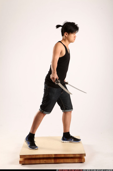 Man Young Athletic Fighting with sword Standing poses Casual Asian