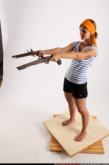 Woman Adult Athletic White Fighting with gun Standing poses Army