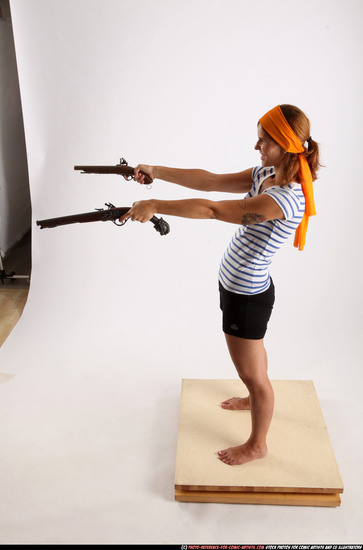 Woman Adult Athletic White Fighting with gun Standing poses Army