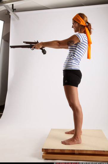 Woman Adult Athletic White Fighting with gun Standing poses Army