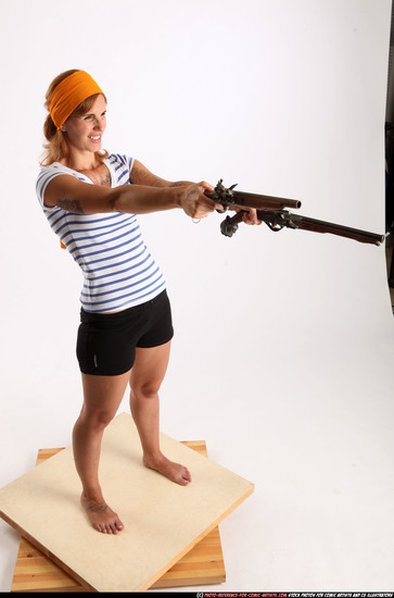 Woman Adult Athletic White Fighting with gun Standing poses Army