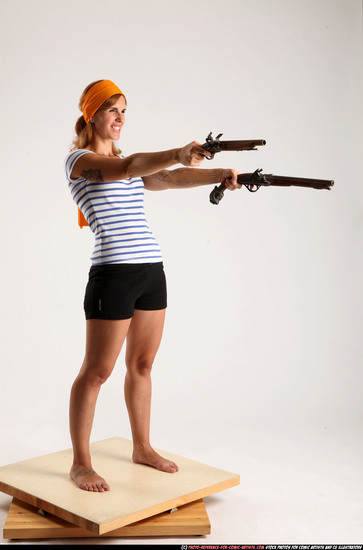 Woman Adult Athletic White Fighting with gun Standing poses Army