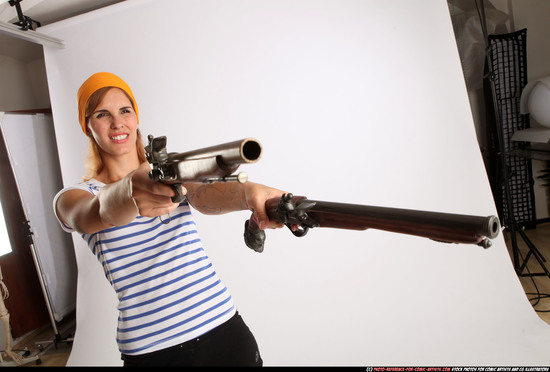 Woman Adult Athletic White Fighting with gun Standing poses Army