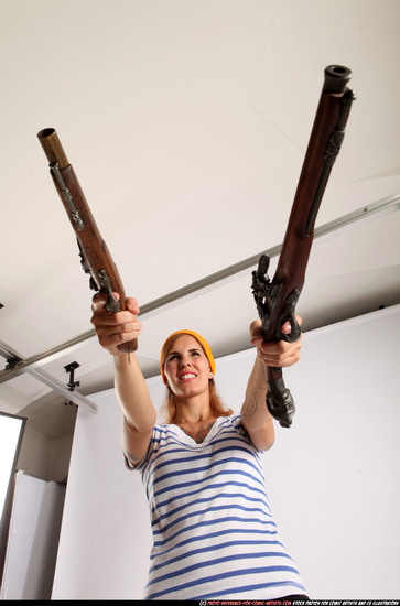 Woman Adult Athletic White Fighting with gun Standing poses Army